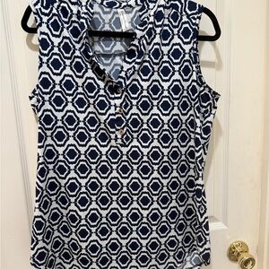 PerSeption Concept Moroccan Print V-Neck Sleeveless Blouse